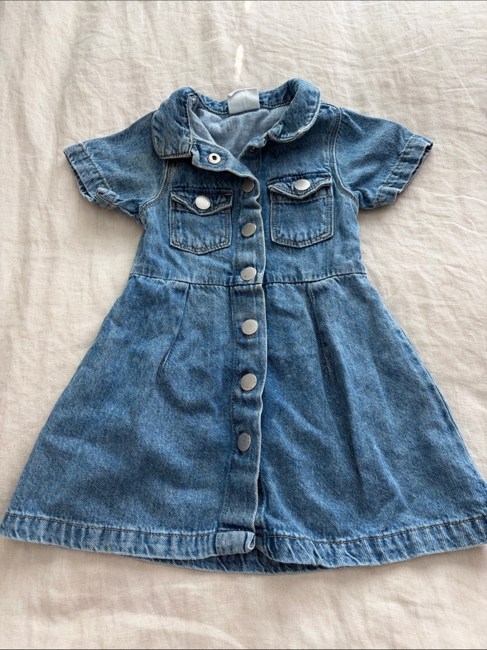 Girls' Blue Denim Button-Front Casual Dress